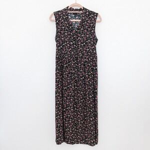 Y2K Erika Women Dress Size PS Black Floral Button Front Dark Cottage Prairie 90s